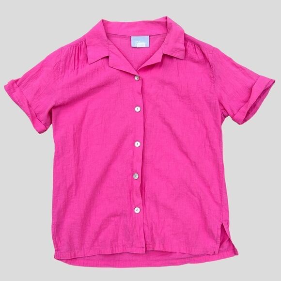 Vintage 100% Cotton Barbie Pink Button Down Blouse - Picture 1 of 6